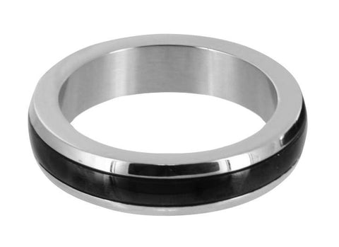 Stainless Steel Cock Ring with Black Band- Large