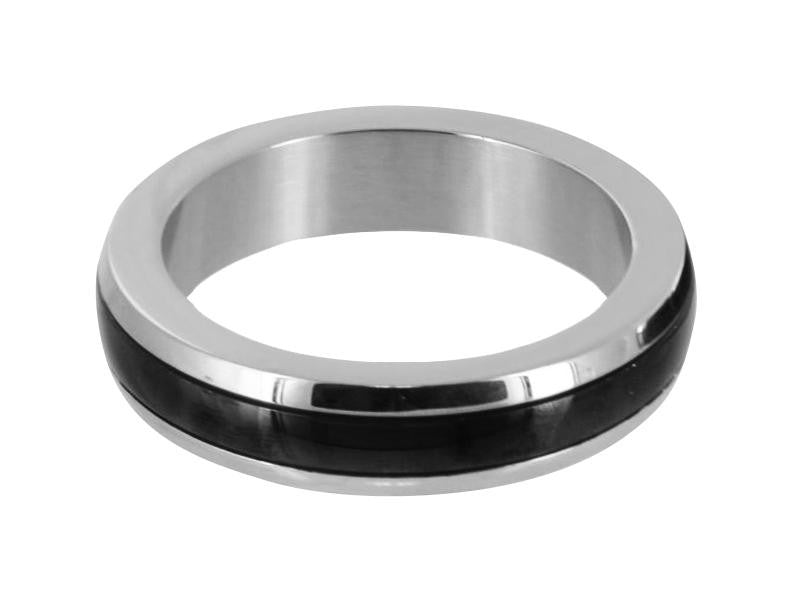 Stainless Steel Cock Ring with Black Band- Medium