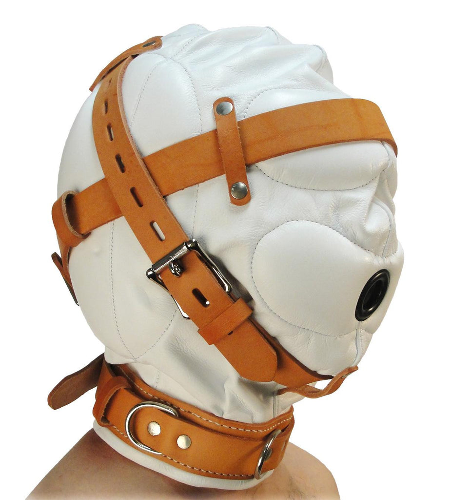 Total Sensory Deprivation White Leather Hood - SmallMedium