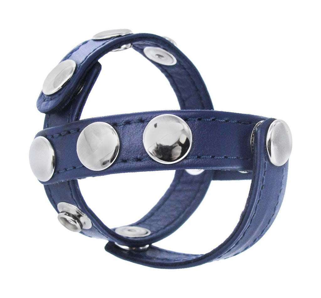 Blue Leather Cock and Ball Harness