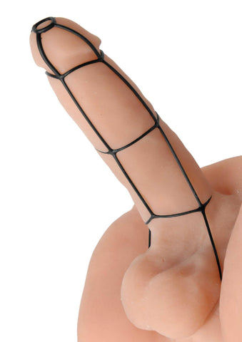 Silicone Cock Cage Texture Sleeve- Black