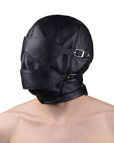 Premium Leather Hood with Blindfold and Breathable Ball Gag