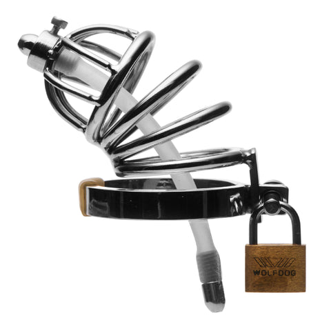 Stainless Steel Chastity Cage with Silicone Urethral Plug