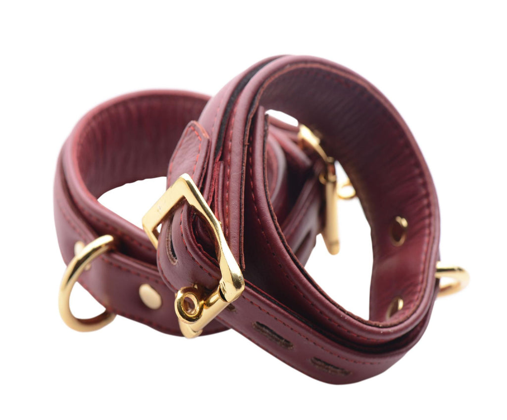 Strict Leather Luxury Burgundy Locking Ankle Cuffs