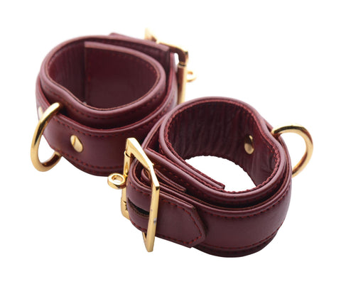 Strict Leather Luxury Burgundy Locking Wrist Cuffs