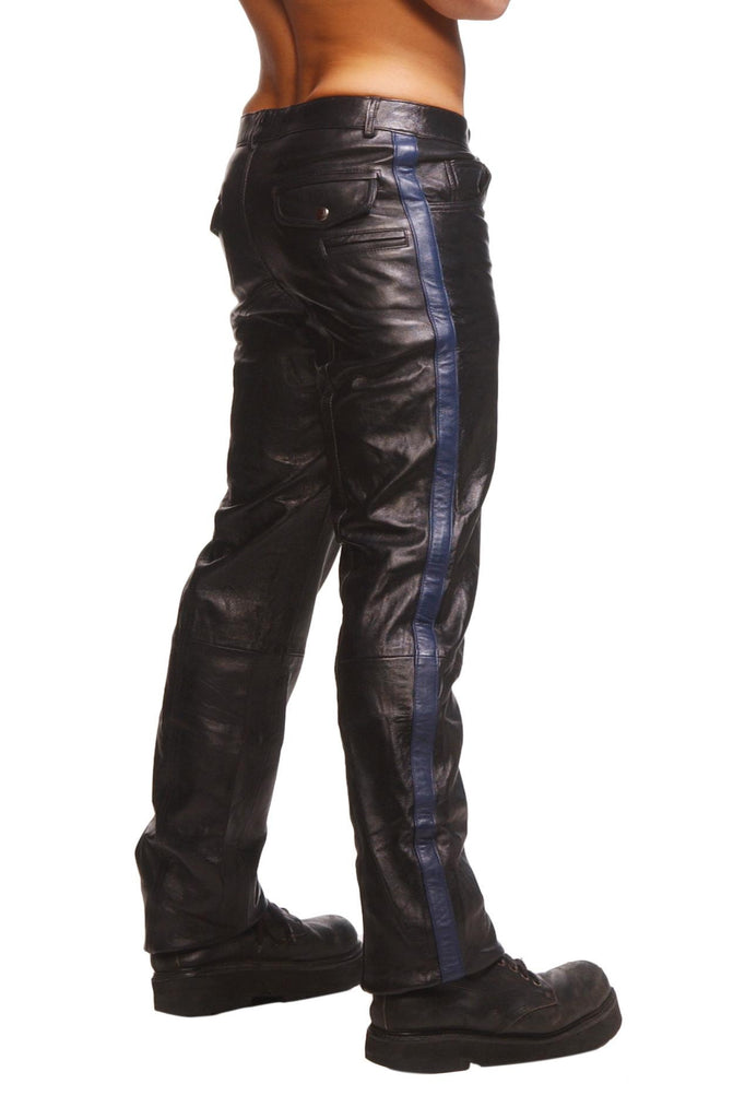 Police Leather Pants with Blue Stripe- 32 Inch Waist