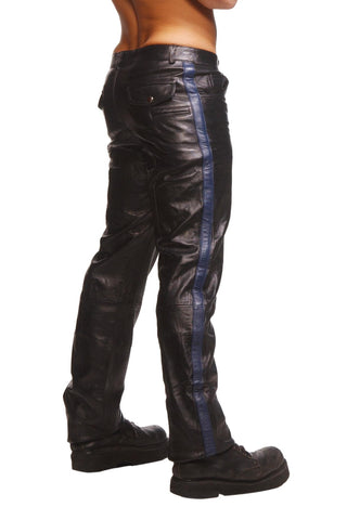 Police Leather Pants with Blue Stripe- 34 Inch Waist