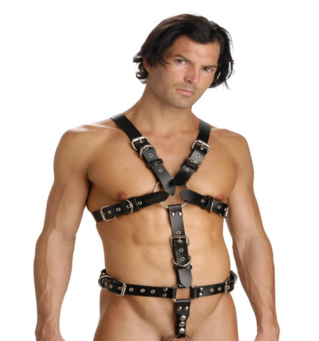 Strict Leather Body Harness with Cock Ring - X-Large