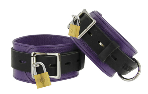 Strict Leather Purple and Black Deluxe Locking Ankle Cuffs