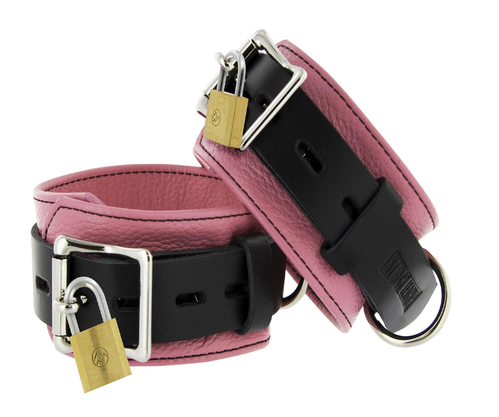 Strict Leather Pink and Black Deluxe Locking Ankle Cuffs