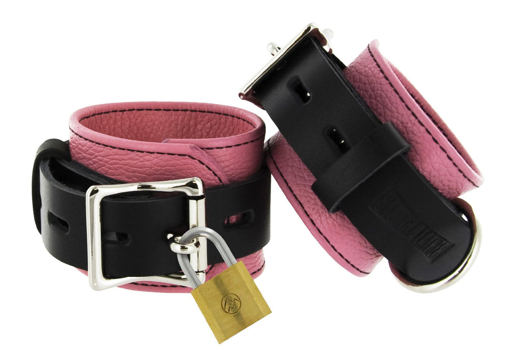 Strict Leather Pink and Black Deluxe Locking Wrist Cuffs